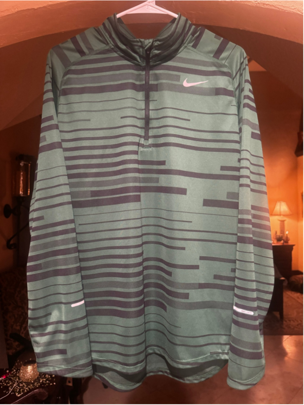 Men's Nike Dri-Fit Running Long Sleeve Shirt, Size L, Green and Black